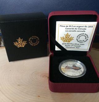 2015 $10 Fine Silver Coin Ducks Of Canada Cinnamon Teal Ogp 15.  87 Gram Dr014