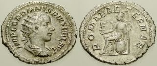 018.  Roman Silver Coin.  Gordian Iii.  Ar Antoninianus.  Rome.  Roma Std.  Aef