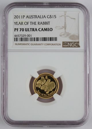 Australia 2011 1/10 Troy Oz 9999 Gold $15 Year Of Rabbit Coin Ngc Pf70 Prefect