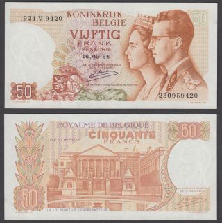 Belgium 50 Francs 1966 (au - Unc) Crisp Banknote P - 139