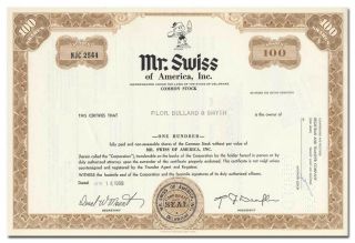 Mr.  Swiss Of America,  Inc.  Stock Certificate