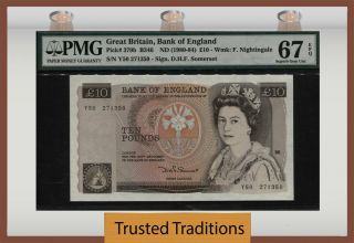 Tt Pk 379b Nd (1980 - 84) Great Britain 10 Pounds " Queen Elizabeth Ii " Pmg 67 Epq