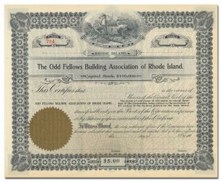 Odd Fellows Building Association Of Rhode Island Stock Certificate