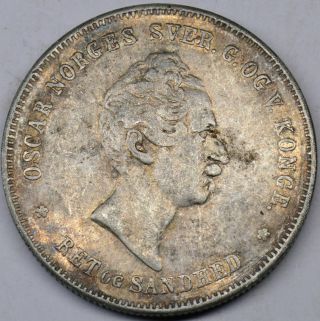 1855 Oscar Norges 1 Sps Coin 9 1/4 St.  1 Mk.  Fs.  Norway 27.  98g 37.  2mm [sz12]