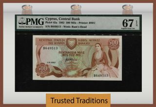 Tt Pk 45a 1982 Cyprus Central Bank 500 Mils Pmg 67 Epq Gem None Finer