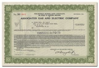 Associated Gas And Electric Company Stock Certificate
