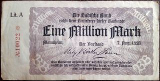 Germany Banknote - 1 Million Mark - 1923 - Mannheim - Weimar Republic