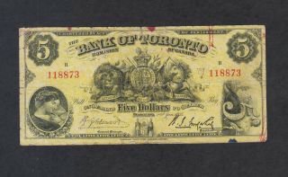 1935 Bank Of Toronto 5 Dollars Chartered Banknote Canada