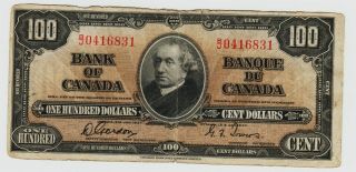 1937 Bank Of Canada One Hundred Dollar Note