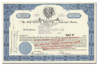 Meadow Brook National Bank Of Nassau County Stock Certificate (long Island)