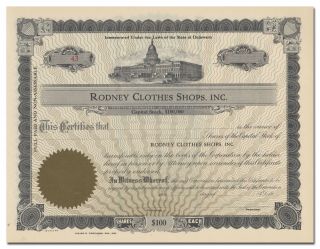 Rodney Clothes Shops,  Inc.  Stock Certificate