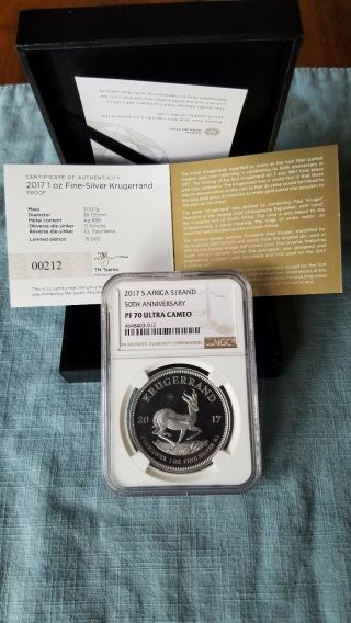 2017 Sa Silver Proof Krugerrand 50th Anniversary Ngc Pf70 Uc Low Low 212