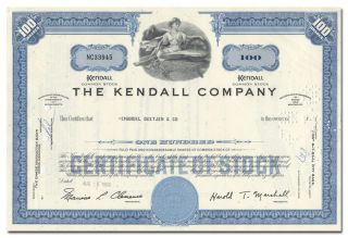 Kendall Company Stock Certificate (became Part Of Colgate - Palmolive,  Tyco)