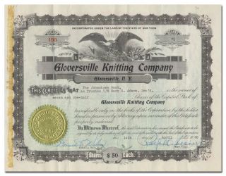 Gloversville Knitting Company Stock Certificate