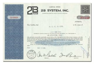2b System,  Inc.  Stock Certificate