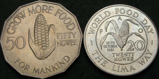 Zambia 20,  50 Ngwee 1969/1981 - Fao - 2 Coins - 3339 ¤