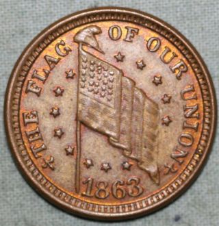 1863 Civil War Token,  The Flag Of Our Unioin (dix),  Shoot Him On The Spot