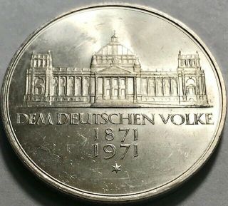 Germany - Silver 5 Mark - 1971 - Km - 128.  1 - Founding Of German Empire - Bu