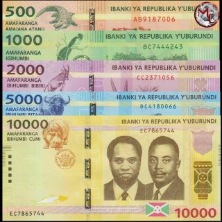 Burundi - 500,  1000,  2000,  5000 & 10.  000 Francs 2015 - Pick - 50,  51,  52,  53,  54 - Unc