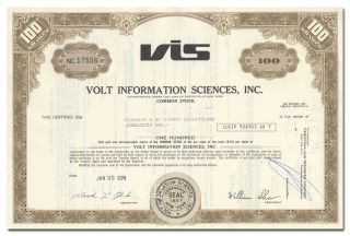 Volt Information Sciences,  Inc.  Stock Certificate