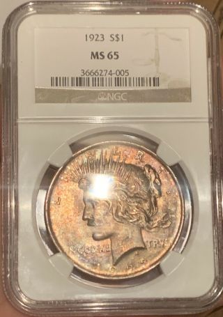 Monster Rainbow Toned Gem 1923 Peace Dollar NGC MS65 One Of A Kind 7