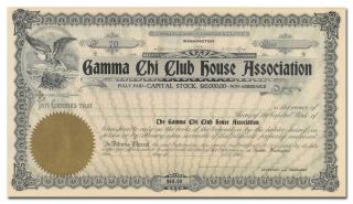 Gamma Chi Club House Association Stock Certificate