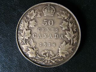50 Cents 1914 Canada King George V Silver Coin C ¢ Half Dollar Vg - 10 Problem