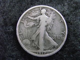 1917 - D Obv Silver Walking Liberty Half Dollar