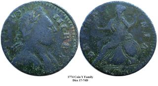 1774 British Non Regal Halfpenny,  Coin Y Family Piece,  Crude,  Vf Detail But Ruff