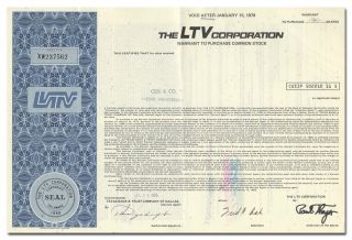 Ltv Corporation Stock Certificate (james Ling)