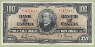 1937 Bank Of Canada $100 Dollar Note - Gordon/towers - B/j3153111 - Vf