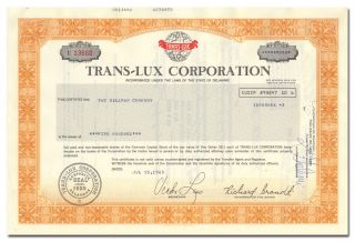 Trans - Lux Corporation Stock Certificate - Scoreboards,  Tickers