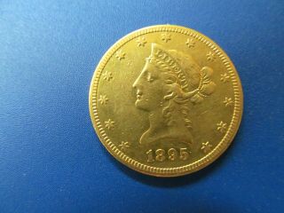 1895 - S Gold Ten Dollar Liberty Eagle Coin - Well Preserved - Circulated