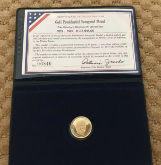 1977 Jimmy Carter 10k Gold Presidential Inaugural Medal Danbury