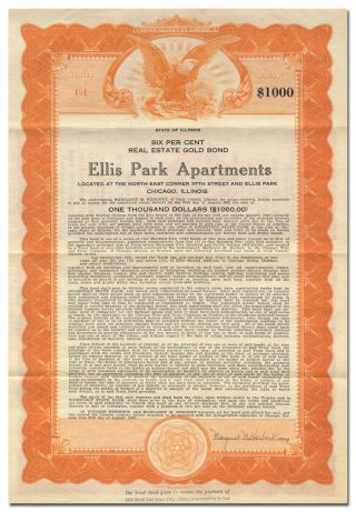 Ellis Park Apartments Bond Certificate Certificate (chicago)
