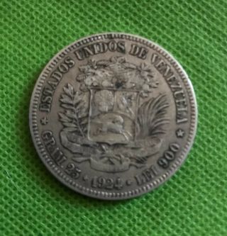 Venezuela 5 Bolívares,  1924,  Silver Coin Vf