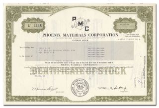Phoenix Materials Corporation Stock Certificate