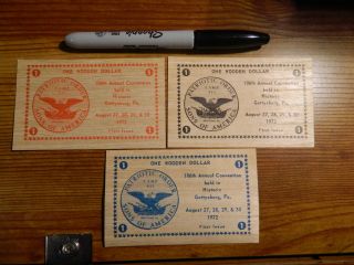 Set Of 3 Patriotic Order Sons Of America - Gettysburg Pa Wooden Dollars