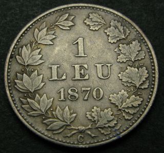 Romania 1 Leu 1870 C - Silver - Carol I.  - Vf - 2725
