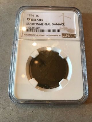 1794 Large Cent 1c Penny NGC XF Details Environmental Damage A129 3
