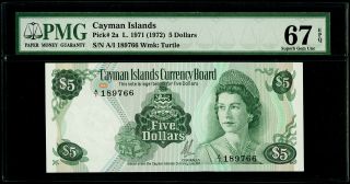 $5 1971 Cayman Islands Pmg 67 Epq Gem Uncirculated