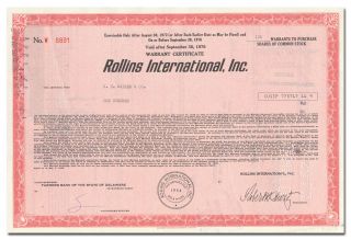 Rollins International,  Inc.  Stock Certificate (truck Leasing,  Became Orkin)