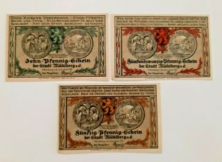 Muhlberg Notgeld 10,  25,  50 Pfennig 1921 Emergency Money Germany (10003)