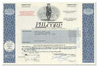 Phl Corp. ,  Inc.  Stock Certificate (ben Franklin Vignette)