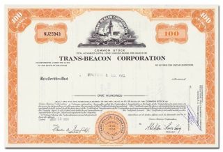 Trans - Beacon Corporation Stock Certificate (rko Films,  Lighthouse Vignette)