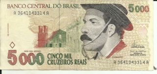 Brazil 5000 Cruzeiros Reais 1993 P 241.  Vf.  6rw 15mai
