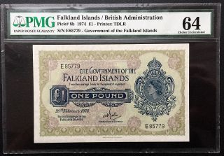 Falkland Islands,  British Administration 1 Pound (1974) P 8b Tbb B213b