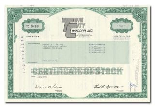 Twin City Bancorp,  Inc.  Stock Certificate (tennessee)