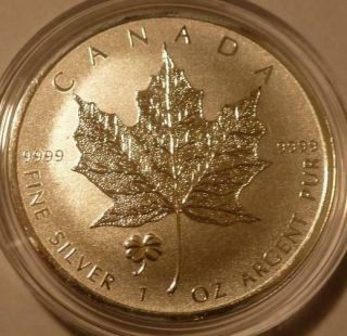 2016 Lucky 4 Leaf Clover Privy Canada Maple Leaf 1 Oz.  Silver Reverse Proof $5