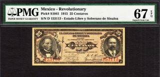Mexico 25 Centavos 1915 Pick - S1041 Gem Unc Pmg 67 Epq Highest Grade